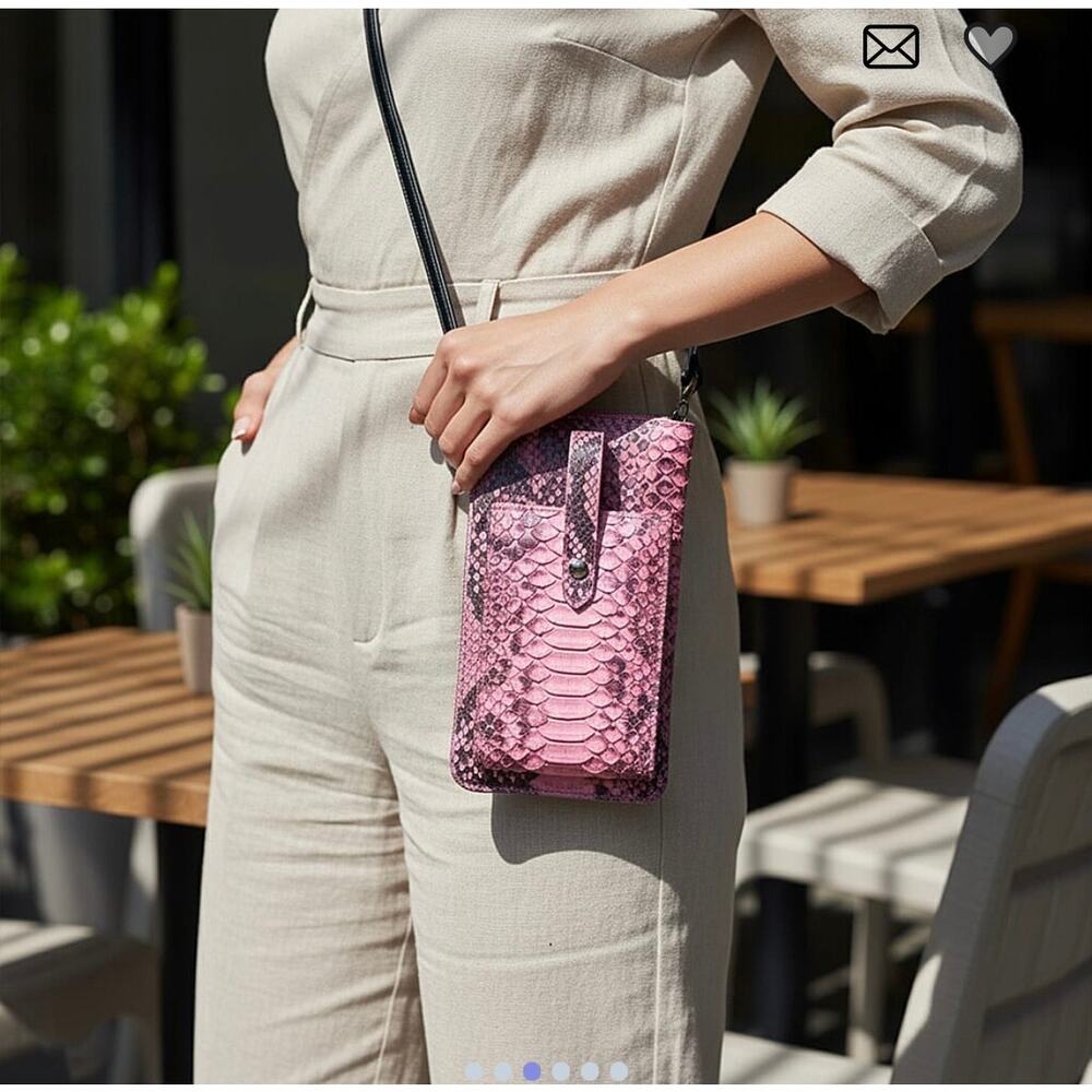 Grand Pelle Pink Genuine Python Leather Crossbody Zip Clutch NWT